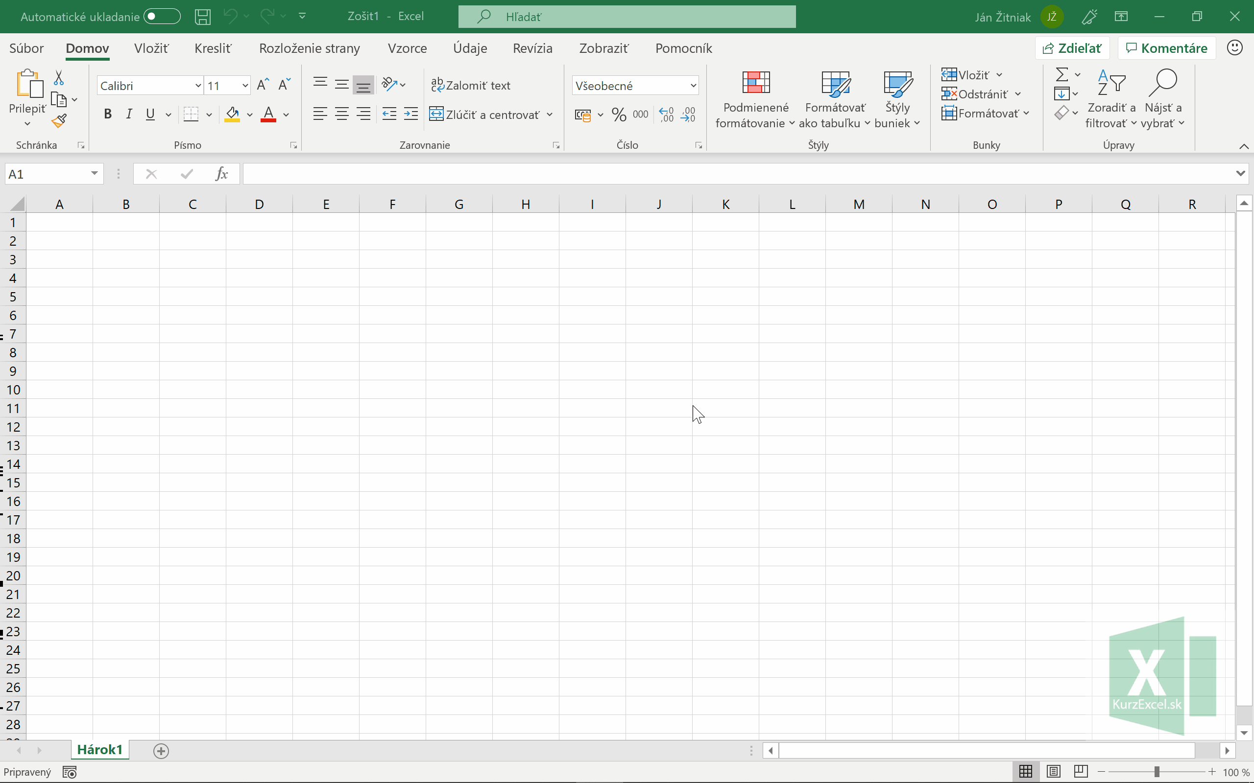 Režim myši a dotykového ovládania v Exceli